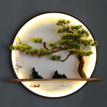 New Chinese Wall-mounted Living-room Sofa Background Wall Decoration Round with lamp wall-mounted Cubist Welcome Pine Pendant Mural