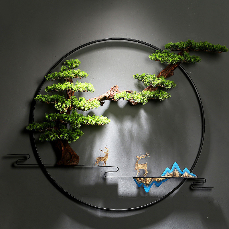 New Chinese Iron Art Pendant Round Wall Decoration Living Room Genguan Sofa Background Wall Simulation Greet Visitors Pine Wall-mounted-Taobao