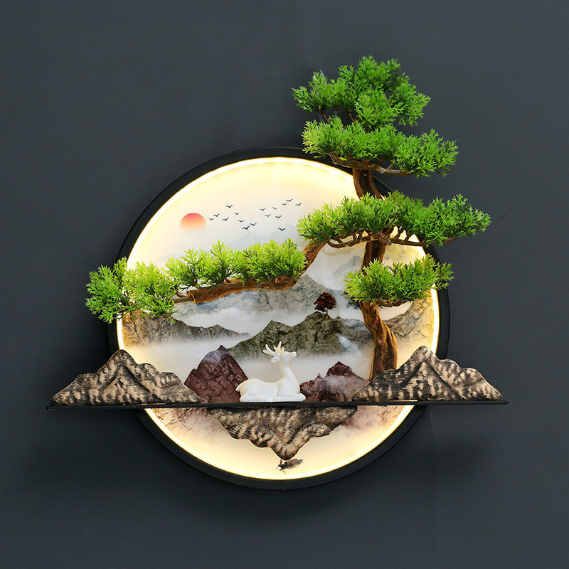 New Chinese wall decoration Small wall-mounted living room Entry into the family Xuanguan Wall Decorative Round Solid Simulation Greet Passenger Pine Pendant-Taobao