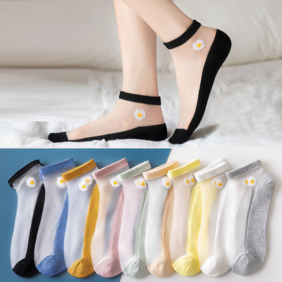 小雏菊水晶船袜女ins潮短筒袜网红夏季丝袜女薄款袜【3月26日发完