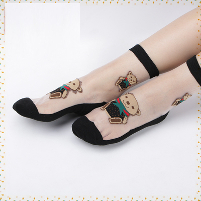 袜子女中筒夏季薄款透明水晶丝短袜防滑耐磨棉底丝袜女防勾丝松口