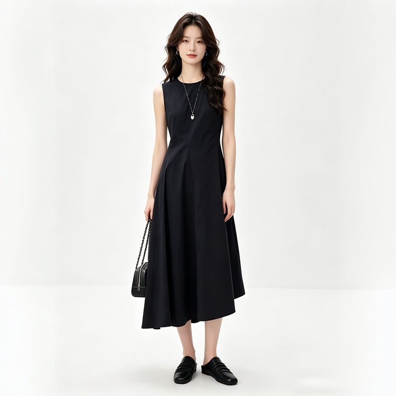 Mm Maimai's Elegant Tailoring Craftsmanship, Waist-Cinching, Graceful Dress in Navy Blue, Elegant and Stunning Dress 5H4290141