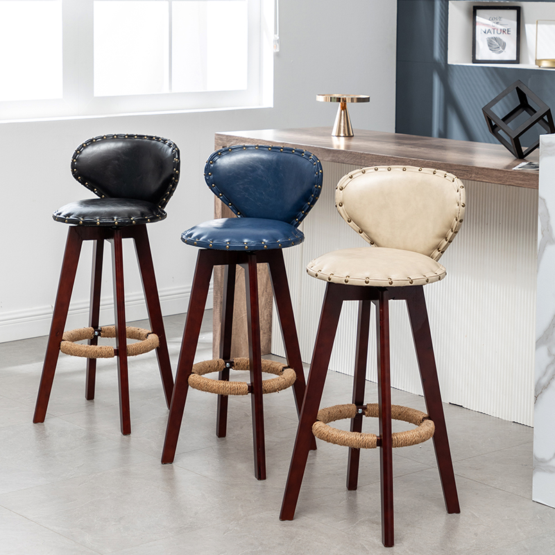 Nordic light luxury bar chair home solid wood high stool bar chair swivel back bar stool modern minimalist