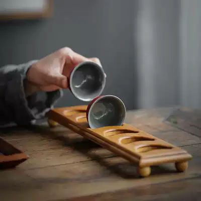 Kung Fu tea road bamboo drying cup storage rack Single-layer tea set rack Zero matching convenient drain tea cup storage rack