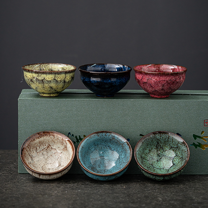 Kiln Tea Cup retro Kunfu Tea Master Cup Ceramic Cup Five-line Cup Gift Box