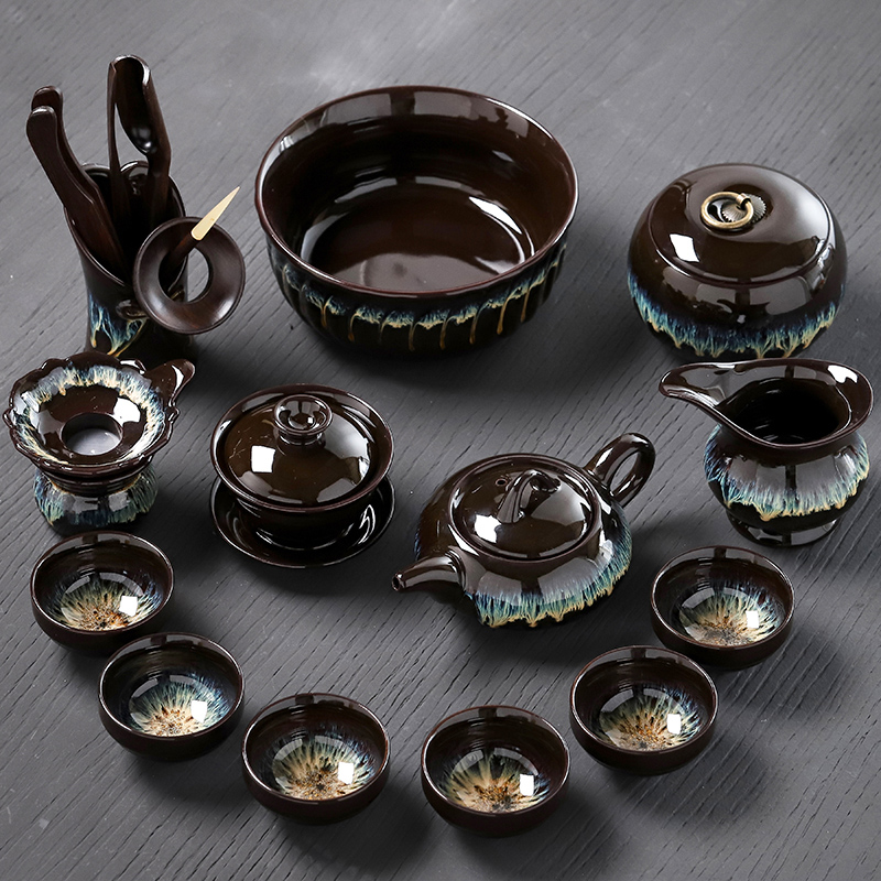 Kung fu tea toilet household office kiln to glaze ceramic new cake cake cup sea beam set