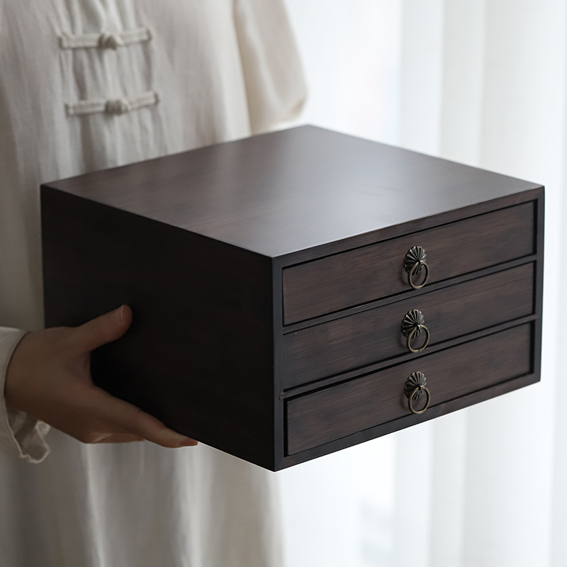 Minima made of bamboo Pu-erh tea cake box Home retro drawer Multi-layer tea box Sub-tea tray tea cabinet Tea Warehousing