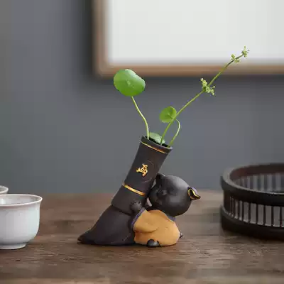 Creative copper grass hydroponic plant flower ware tea pet ornaments mini pig flower arrangement small vase tea ceremony utensils decoration