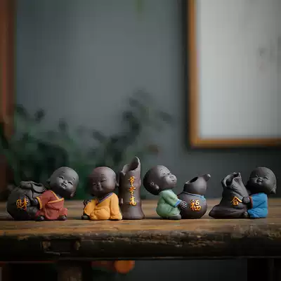 Creative golden ge flower arrangement hydroponic little monk tea pet decoration Purple sand can raise tea ceremony accessories Tea table tea set decoration