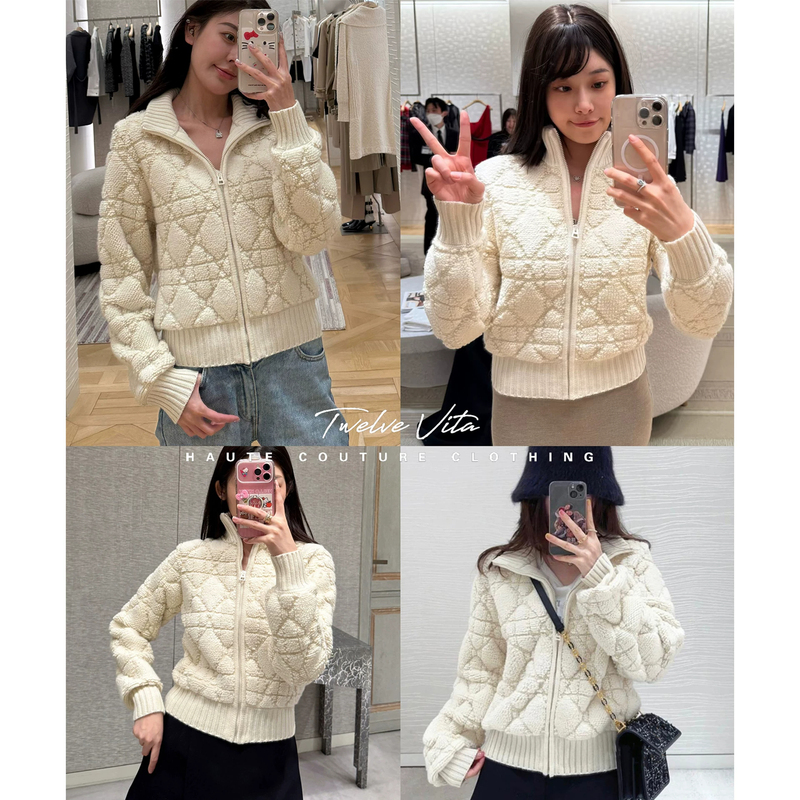 Twelve Vita Warm Winter Sheepwool 26 Autumn/Winter Argyle Pattern Stand Collar Wool Knit Zipper Sweater Jacket