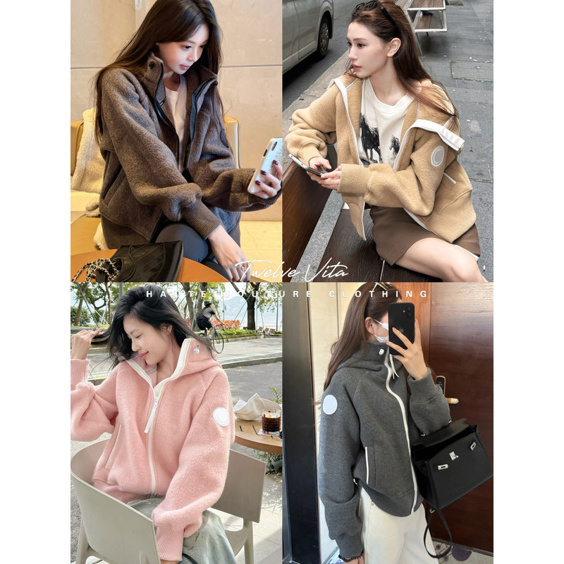 Twelvevita Long-Term Commitment! 26 New Color Badge Zipper Wool Fleece Flight Jacket for Women Twelvevita Long-Term Commitment! 26 New Color Badge Zipper Wool Fleece Flight Jacket for Women