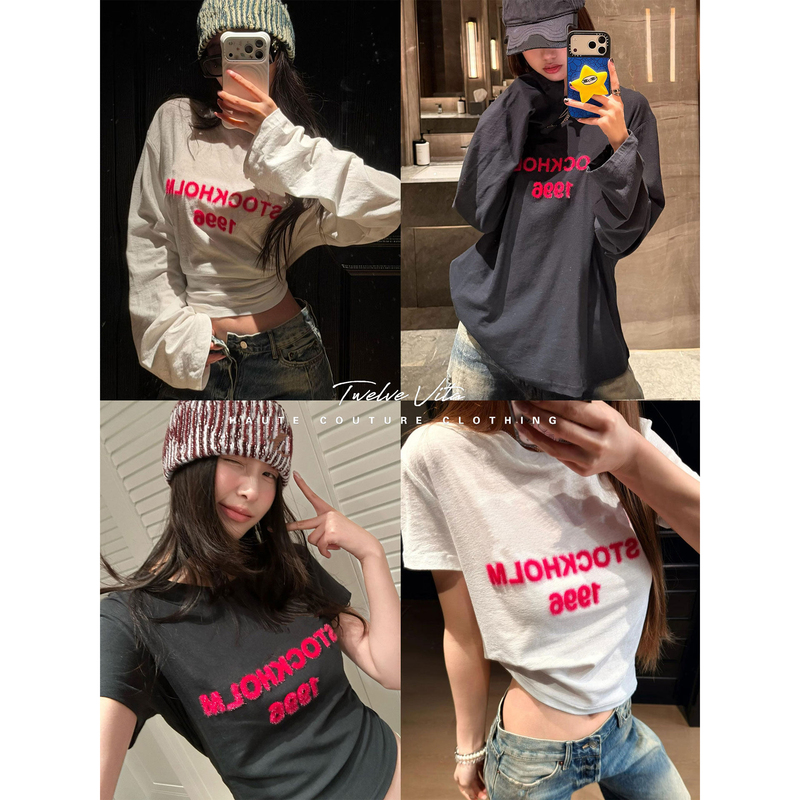 Twelve Vita 26 New Year Limited Edition! 1996 Flocked 3D Christmas Red Letter Long and Short T-Shirt Top for Women