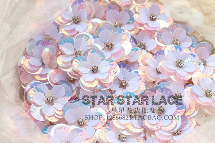 Senmei Pink Bright Sheet Nail Pearl Water Drill Flowers Cloth Sticker DIY Skirt Gown Clothing Shoes Cap Bag decoration patches