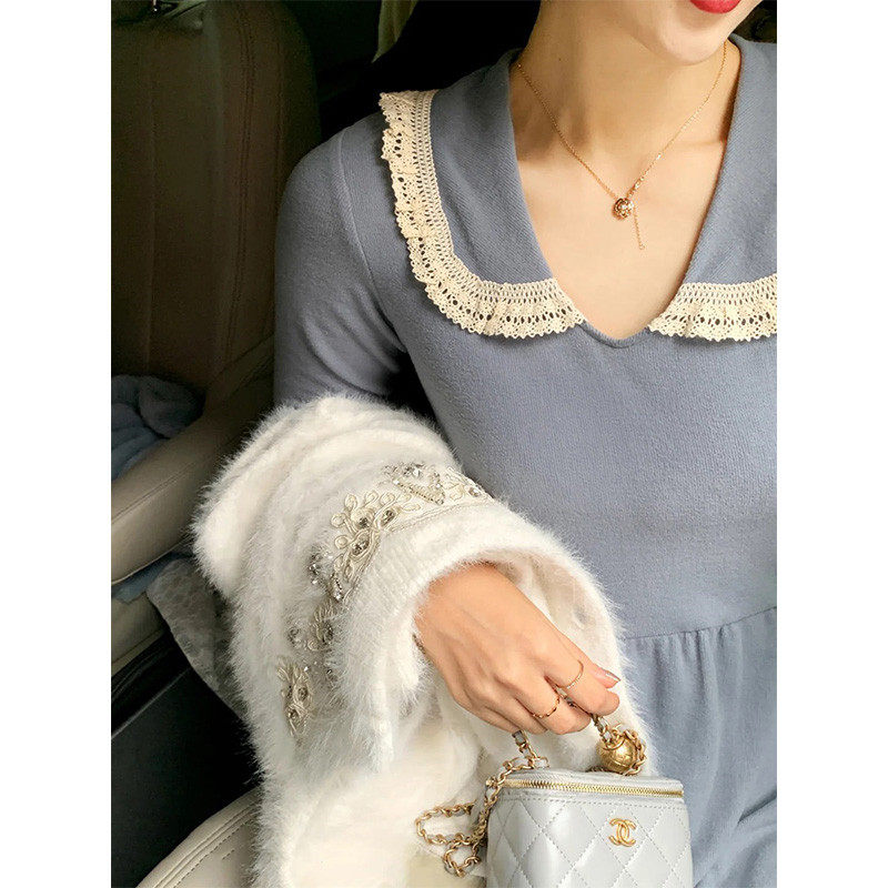 Disc Yue Closets Waist Knit Ocean Dress Women 2020 Autumn Winter Inner hitch bottom Conspiculy Slim Fit Long Version Long Sleeve Dress