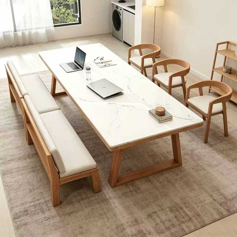 Nordic Solid Wood Slate Large Desk Double Study Table Simple Home Dining Table Living Room Workbench Office Computer Desk
