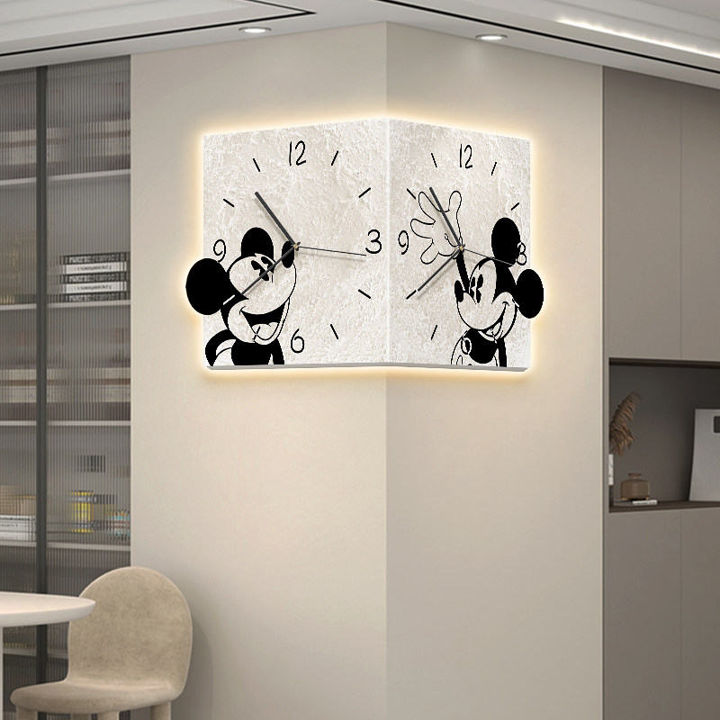 Cartoon Mitch corner clock hanging wall Shining Cream Wind Yang Corner Clock Wall light Living room Double sided corner hanging bell-Taobao