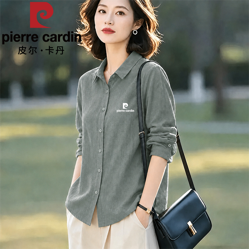 Pierre Cardin Linen Shirt for Women 2026 Spring and Autumn New Fashion Youthful Stylish Pure Linen Long-Sleeve Shirt for Moms Pierre Cardin Linen Shirt for Women 2026 Spring and Autumn New Fashion Youthful Stylish Pure Linen Long-Sleeve Shirt for Moms