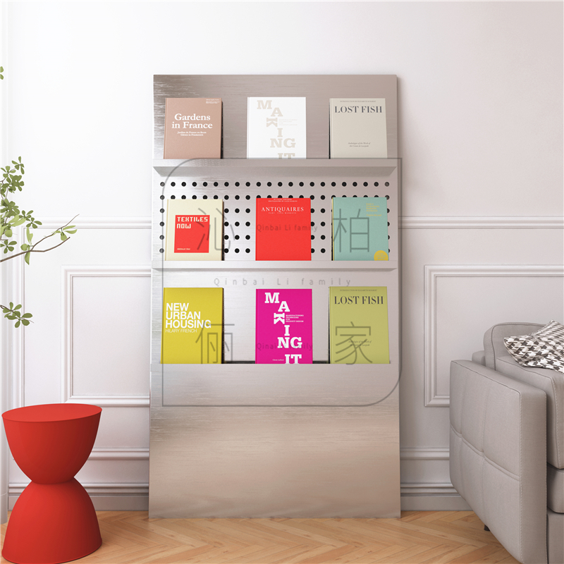 Xiaohongshu Nordic style magazine rack storage shelf against the wall bookshelf multi-layer shelf stainless steel blogger recommended bookshelf