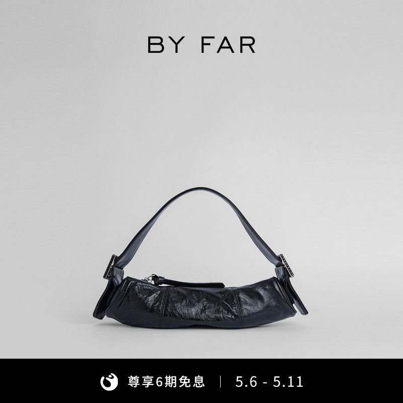 BY FAR Kubi black folds crystal cylinder axillary underpack retro small crowdsourced handbag single shoulder bag woman