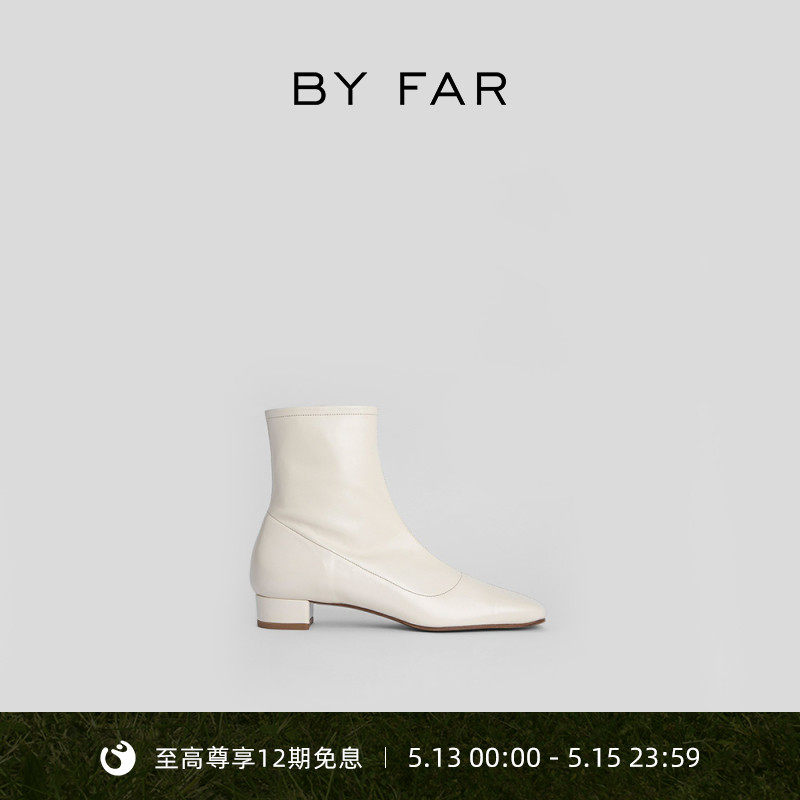 BY FAR Este cow leather side pull chain European and American wind 100 lap low heel short boots Fashion Boots Woman