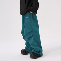EASTSKIING single and double board ski pants retro green American niche loose 3L rubberized plus velvet waterproof and wear-resistant