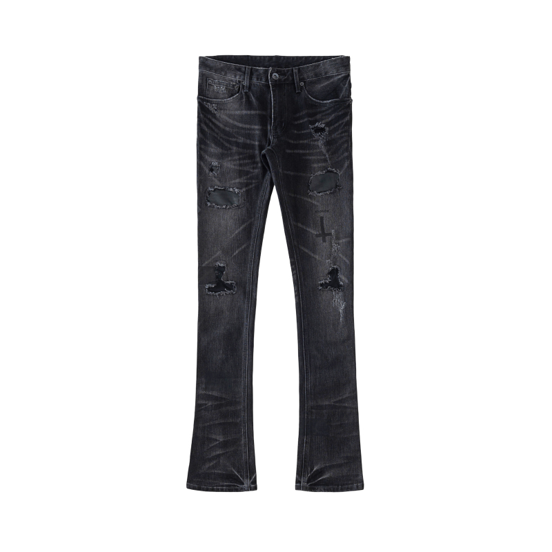 Tear Heaven Tear Lgb Inverted Cross Patchwork Black Slim-Fit Low-Rise Skinny Jeans Trousers