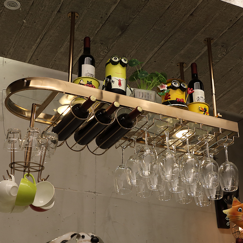 Home bar High-end Stainless Steel Wine Glass Shelf Hanging Decoration Containing High Foot Cup Mark Glass Red Wine Glass Shelf Upside Down