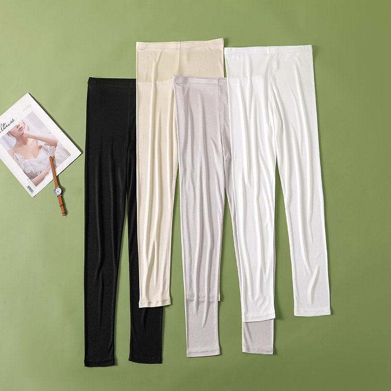 100% Pure Silk Mulberry Silk High-Waisted Leggings, Nine-Point Pants for Women, Spring and Autumn Thin Style, Suitable for Outerwear, Stretchy, Slim-Fit, Skinny Pants
