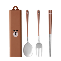 LINE FRIENDS Chopsticks and Spoon Sets for Office Workers Children Primary School Students Portable Box Tableware Storage Box