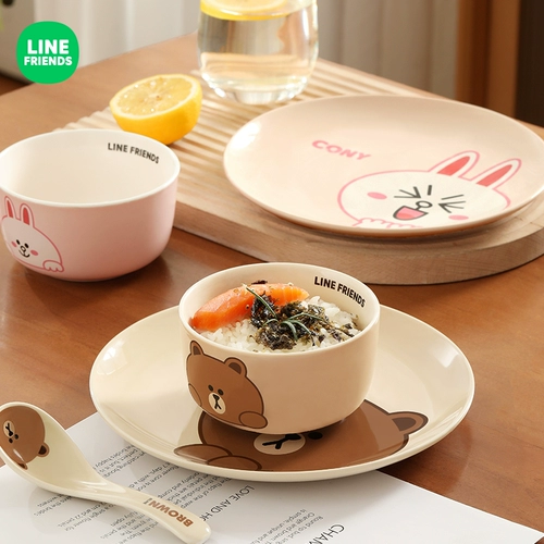Line Friends Блюда 2 человека наборы дома, рис, рис, палочки для палочек для комбинированного мультфильма