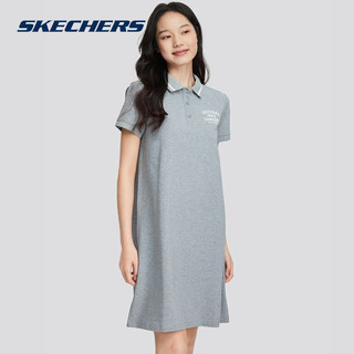 Skechers斯凯奇韩版翻领连衣裙女夏季休闲运动短袖A字裙L224W094