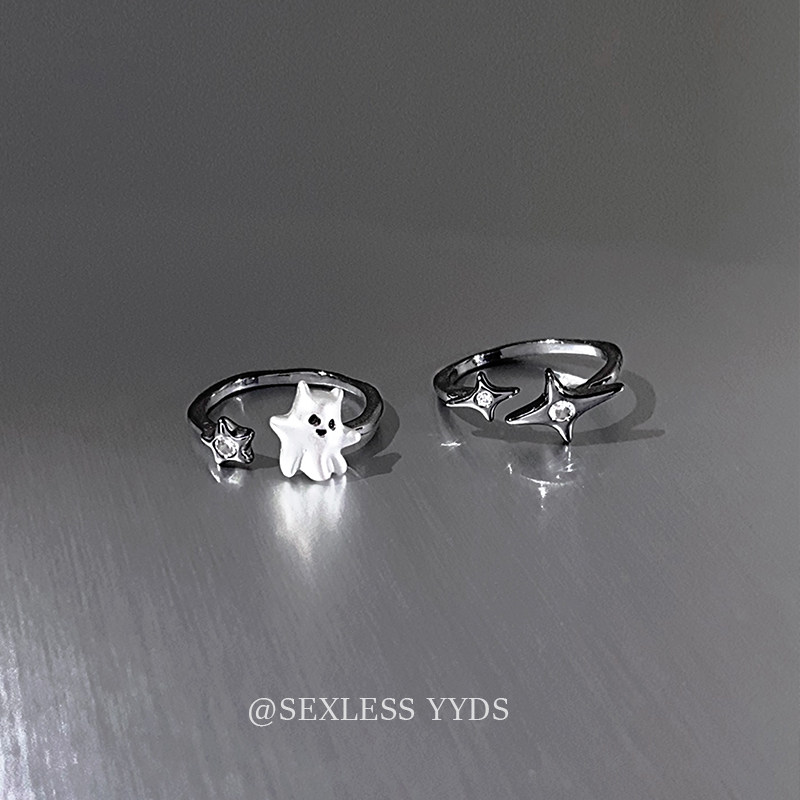 Be your adorable devil! Sweet and cool ghost star ring for women, unique and niche, open-style index finger ring, couple ring.