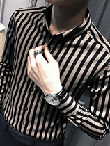 Striped long sleeve shirt men slim Korean version of men autumn and winter casual handsome high-end shirt trend business inch shirt
