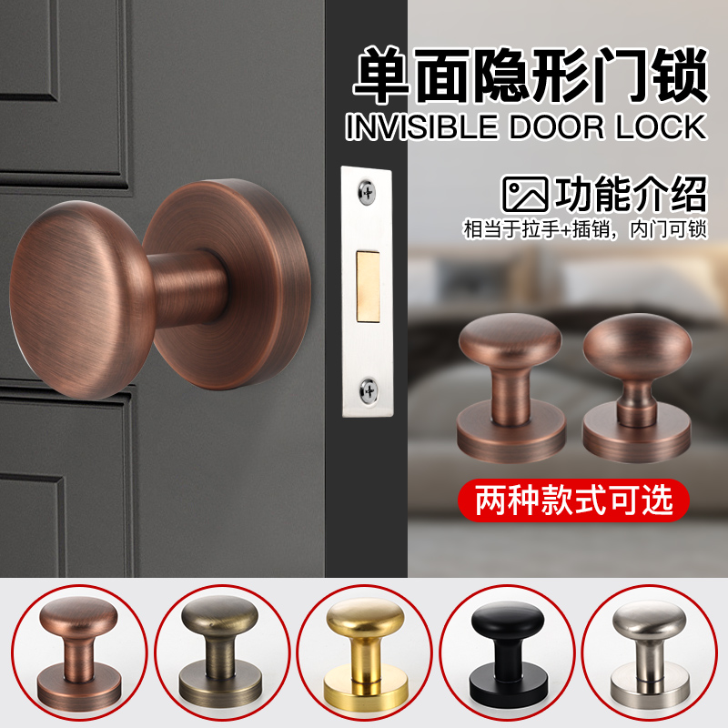American-style golden zinc alloy invisible door lock indoor dark door lock European-style antique single-sided lock black spherical door handle