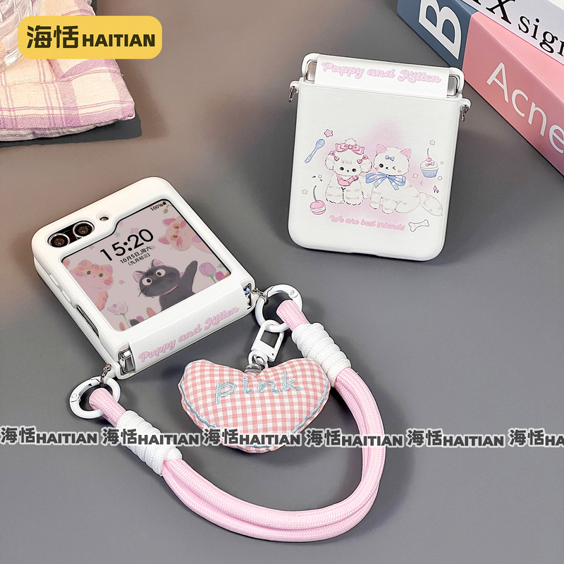 Haitian Cartoon Kitten Side Buckle Bracelet Suitable for Samsung Zflip 30% off Foldable Screen N3Flip Phone Case Xiaomi Mixflip2 Honor Vflip Protective Case Pocket2 Puppy Novaflip