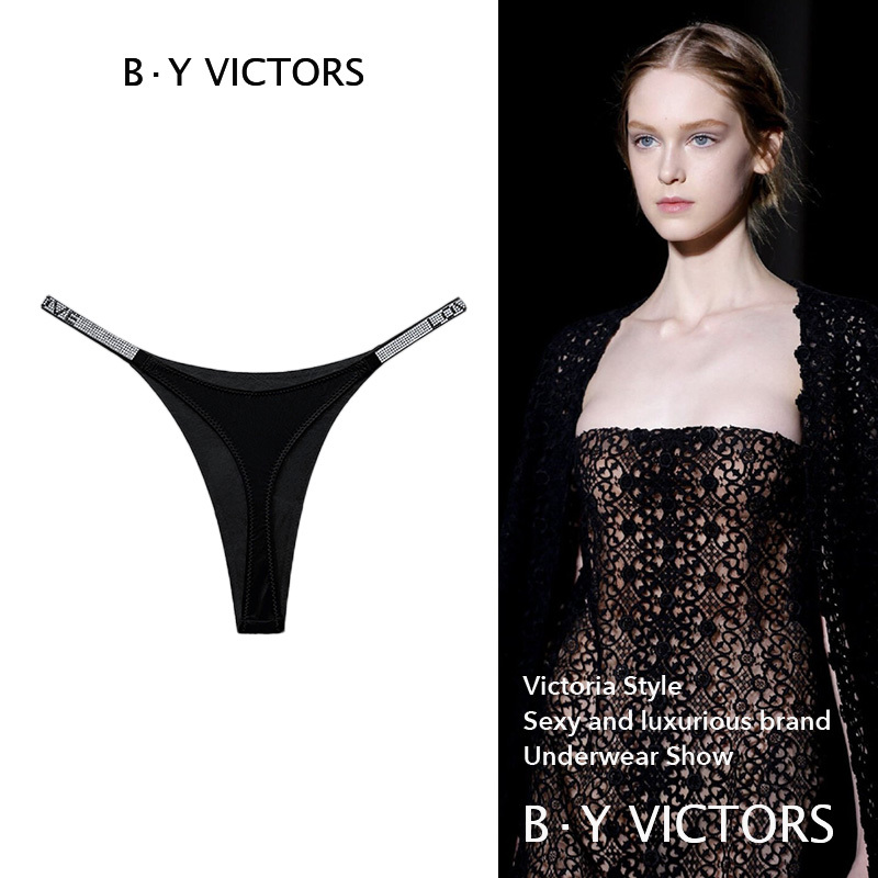 Victoria French-Style Black Sexy Underwear for Women, High-End Thin Strap Mid-Low Waist Thong, 2025 New Triangle Panties