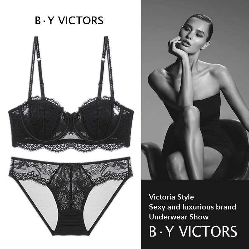 Victoria French-Style Sexy Lace Lingerie for Women 2026 New Summer Half-Cup Beautiful Back Large Bust Minimizing Bra Set