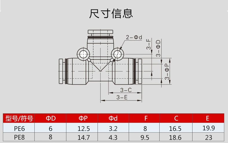 Đầu nối nhanh ba ống thông gió Delixi Y-type PY/PW4-6-8-10 phích cắm nhanh loại T có đường kính thay đổi bằng khí nén PE/PEG nối ống hơi nhanh đầu đực cái khí nén