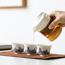 The second episode travel tea set a pot of three cups enamel color ceramic glass fair cup tea cup complete set of kung fu tea set