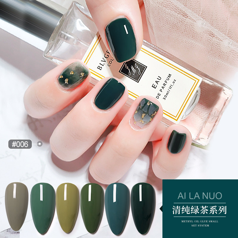 Avocado green nail polish glue 2022 net red popular color mustard pure green tea color phototherapy nail shop dedicated