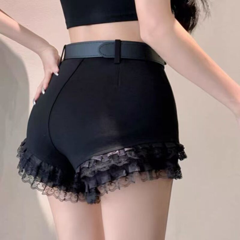 Black Shorts for Women, Summer Trendy Ultra-Short Lace Hot Pants, Thin High-Waisted A-Line American Style Black Shorts for Women, Summer Trendy Ultra-Short Lace Hot Pants, Thin High-Waisted A-Line American Style