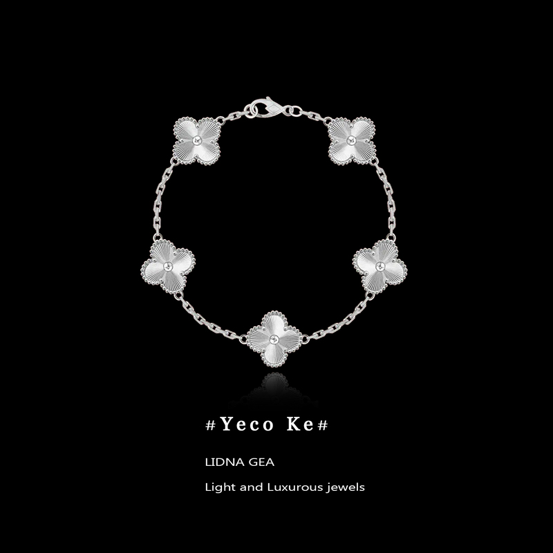 Singapore Yeco Ke'Five Flowers' 999 Pure Silver Laser Bracelet for Women, Popular Light Luxury Sparkling Jewelry Gift