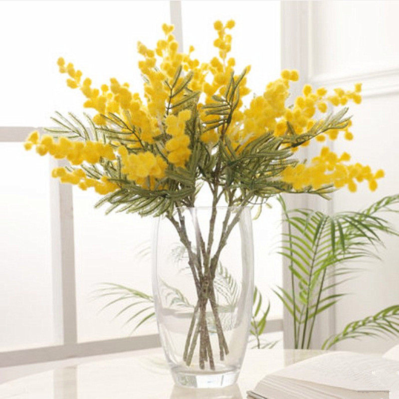 Short branch acacia artificial flower fake flower planting hair flower European minimalist dining table coffee table flower arrangement decoration
