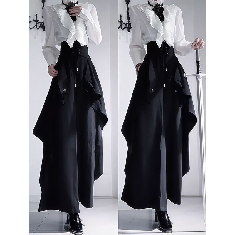 Dark Gothic Prince-Style Knight Three-Piece Set: White Ruffled Shirt + Waist Belt + Black Irregular Trousers Dark Gothic Prince-Style Knight Three-Piece Set: White Ruffled Shirt + Waist Belt + Black Irregular Trousers