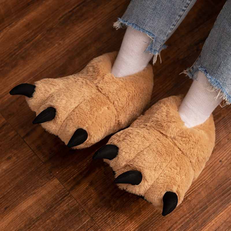 Winter Cute Bear Paw Cotton Slippers Cartoon Cotton Shoes Couple Closed-Back Indoor Warm Men's and Women's Home Cotton Boots Quirky