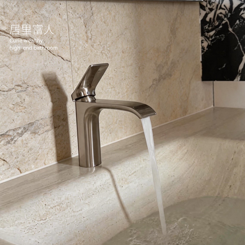 Curi Rich People | New Designer Model Brushed Nickel Small Waterfall Basin Washbasin Bathroom Cabinet Hot and Cold Water Faucet