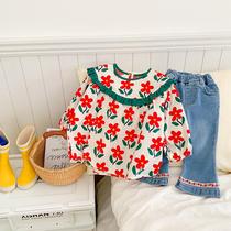 2022 New Childrens Spring Clothes Girls Floral Baby Doll Shirts Fashionable Baby Lapel Floral Shirts Childrens Tops