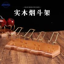 Creative solid wood base gold edge pipe drag pipe rack smoking accessories wooden multi-position display