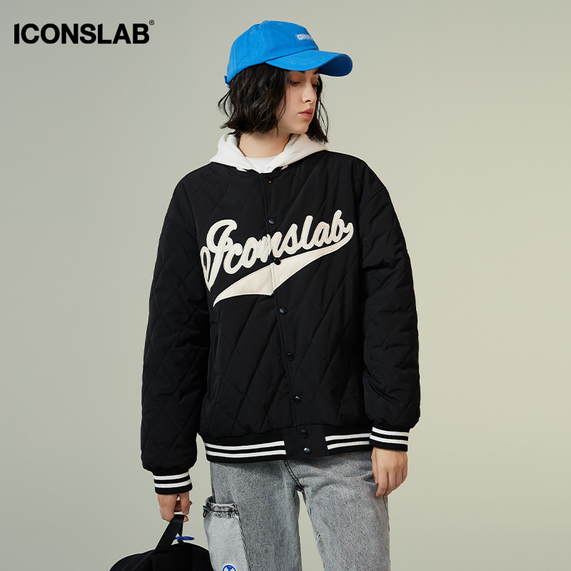 ICONSLAB rhomboid Baseball Uniforms for men and women Letters Embroidered American Couple Cotton Suit Jacket Design Sensation-Taobao
