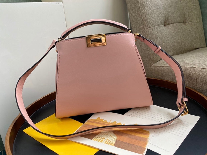 Pink & 27Cm2021 Spring and summer new pattern Kitten bag female peekaboo medium , please handbag cowhide Rotary buckle Messenger One shoulder handbag